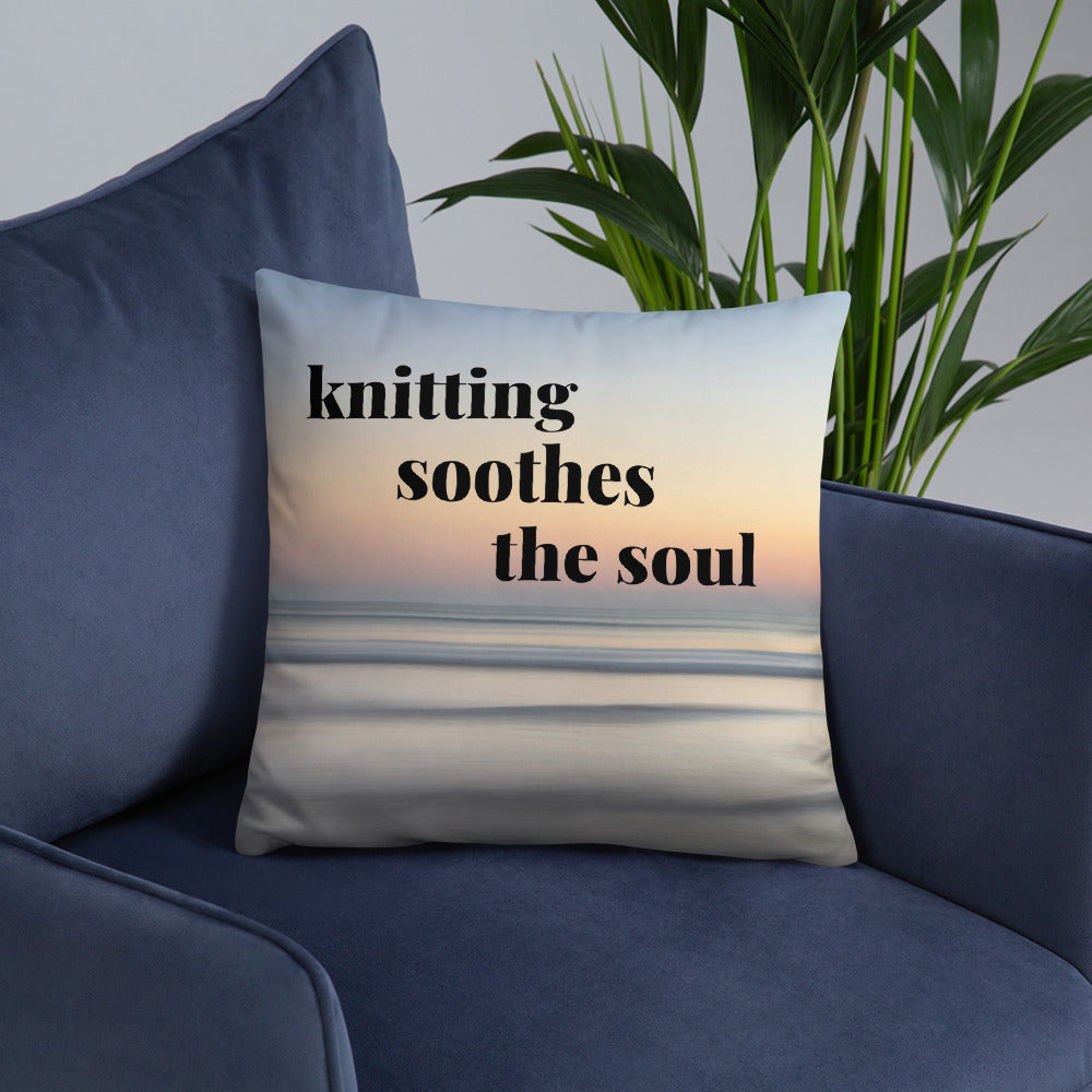 Knitting Soothes the Soul - Beach - Throw Pillow